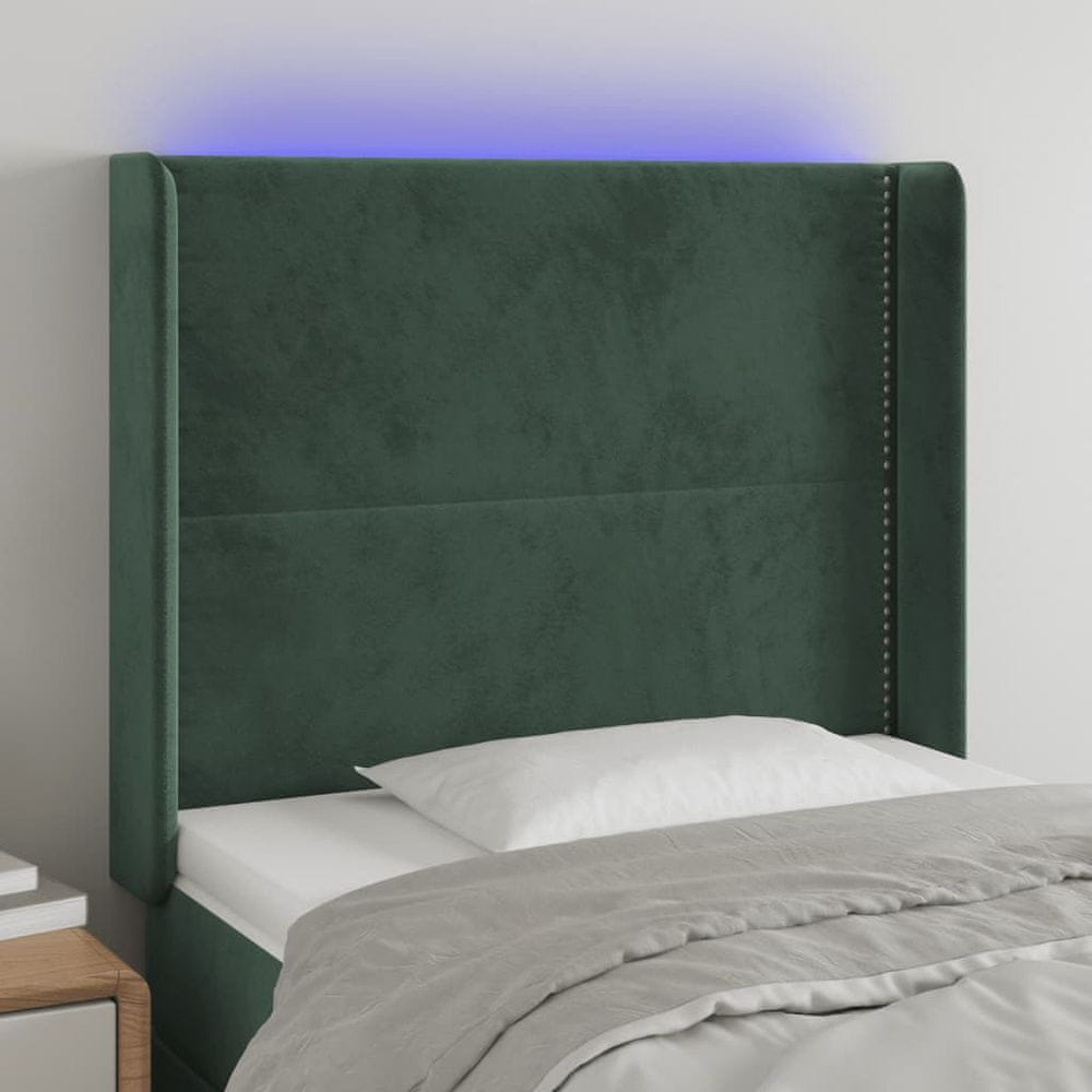 Vidaxl Čelo postele s LED tmavozelené 103x16x118/128 cm zamat